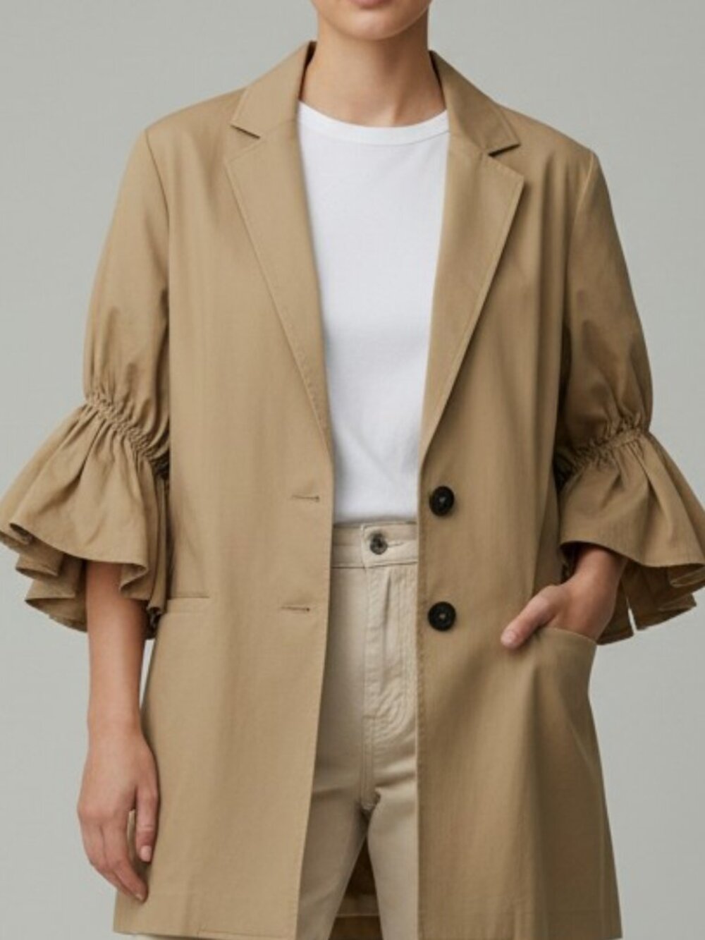Akira Chicago Oversized Khaki Jacket with Flounce Sleeves Small
